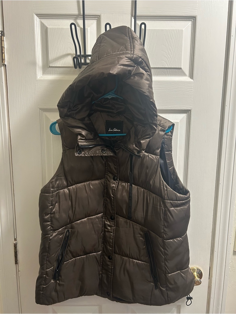 Sam Edelman Girls Brown Quilted Hooded Puffer Vest